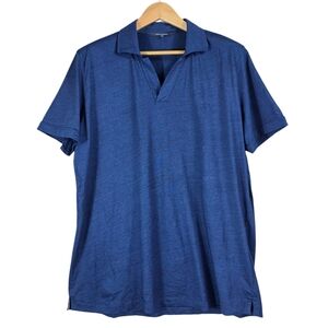 René Lezard linen V neck collared Shirt men's